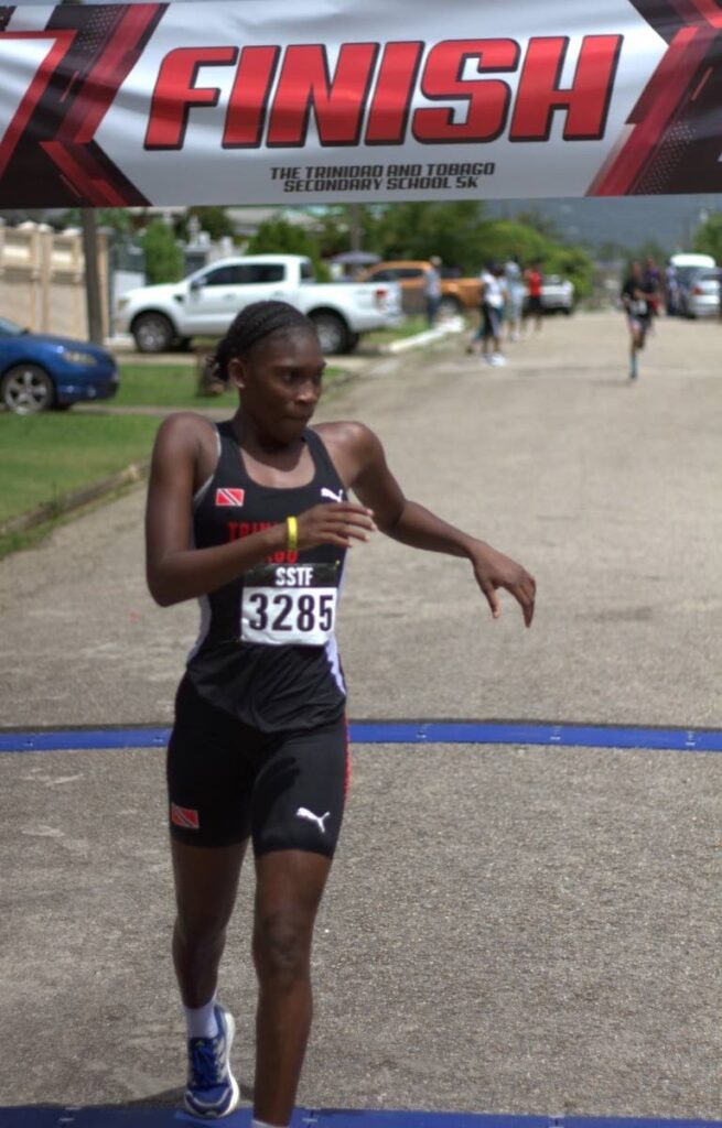 Successful Shian: Success Laventille Secondary School's Shian Lewis crosses the line in top spot in the girls' category at the Secondary Schools Track and Field North Region 5K in Malabar on October 10. - Photo courtesy Holy Cross College photography (Image obtained at newsday.co.tt)