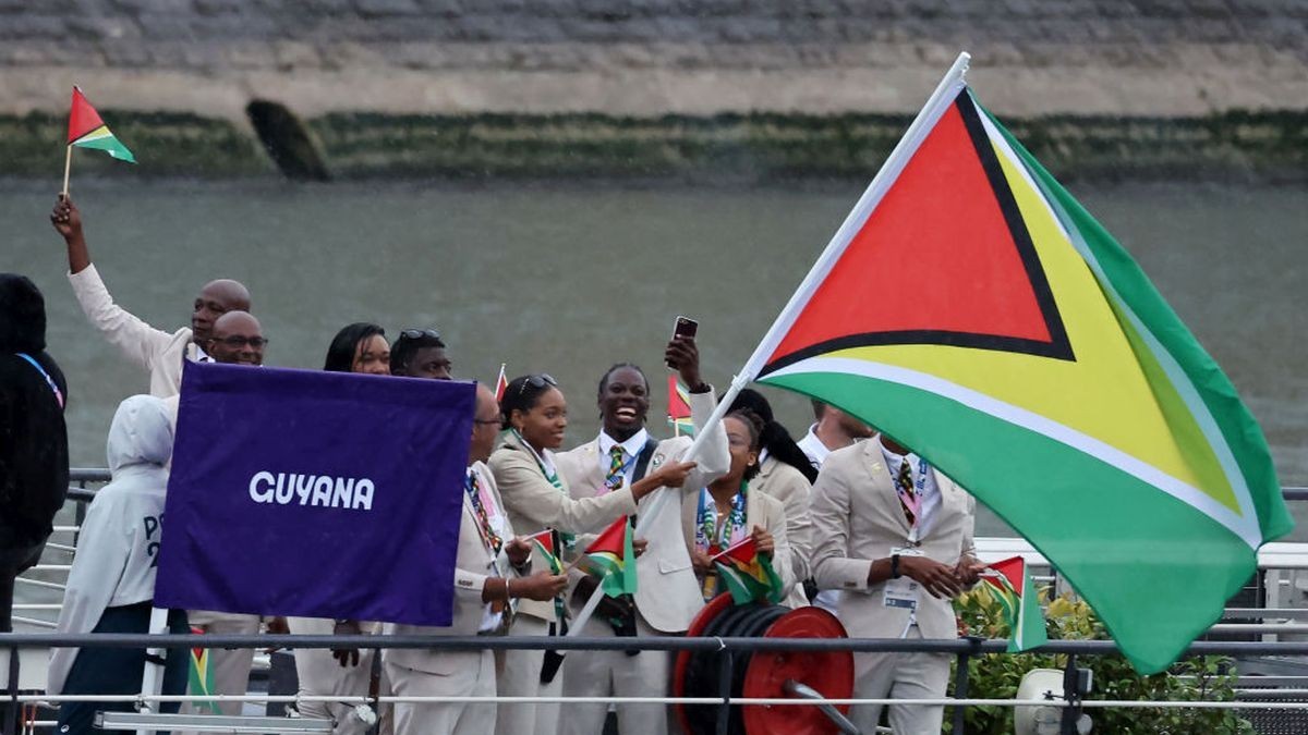 Flagbearers of Team Guyana in Paris 2024. GETTY IMAGES (Image obtained at insidethegames.biz)